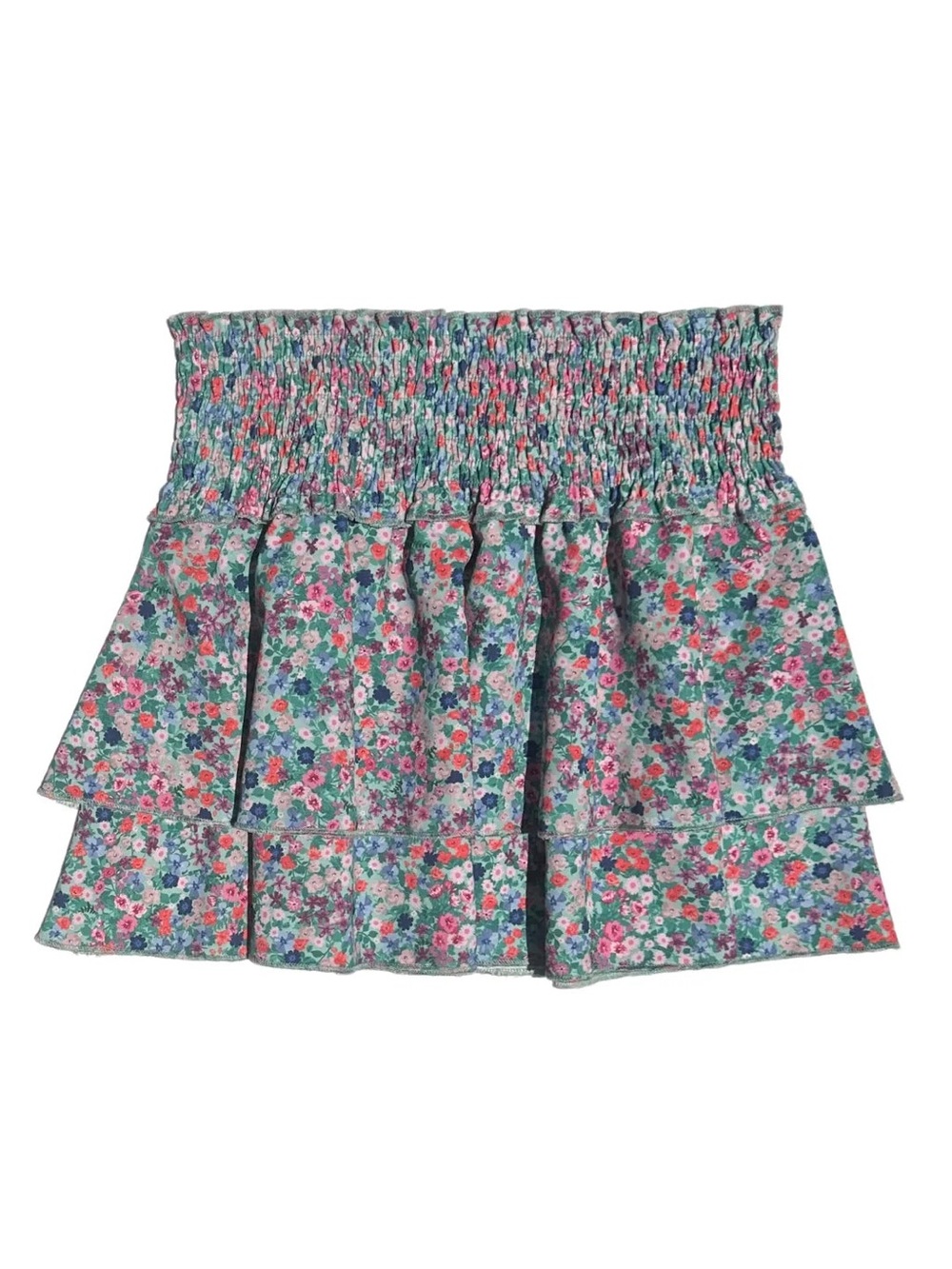 Pleat Collection Girls Scottie Skirt Floral Print Smocked Elastic Waist Size 14